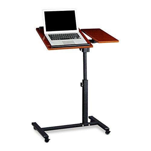 Relaxdays Laptoptisch höhenverstellbar HBT 95 x 60 x 40 cm Notebook Ständer auch für Linkshänder Sofatisch Beistelltisch mit bremsbaren Rollen mit Ablage für Maus mit 2 Stopp-Leisten, Mahagoni, rot