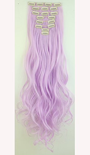 Stylish Colored Clip in Hair Extensions Full Head Pink Purple Red Blue 24-26Inch Like Human Cosplay Hairpiece Straight Curly