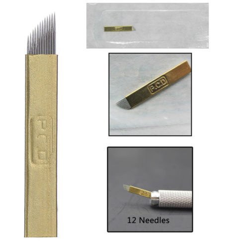 Permanent 3D Make-up Augenbraue Tattoo Nadeln Stifte Pigment Set, Augenbrauen Microblading Pen +Tattoo Pigment+ Pigmentringe+ Manuelle Stifte+ Augenbrauen und Eyeliner Reparatur Gel (Style A) - 5