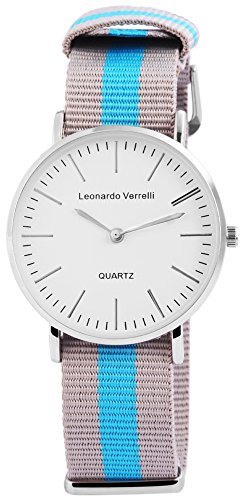 Metall silber Stoff blau trkis grau Herrenuhr Armbanduhr Uhr Herren Stoffband Leonardo Verrelli 6828