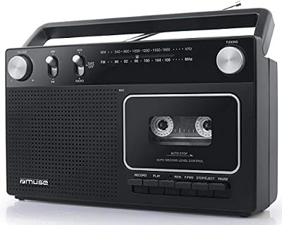 Muse M-152 RC Rétro Enregistreur Cassette avec Fonction d'enregistrement, Alimentation par Batterie Possible (Tuner FM et MW, entrée auxiliaire, antenne télescopique) Noir