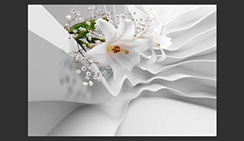 FOTOTAPETE 350×245 cm – VLIES TAPETE PREMIUM – PROFI QUALITÄT – Top moderne Wanddeko – Wandbilder XXL – Riesen Wandbild – Top Design Tapete – Neue exklusive Edition mit noch besser Druckauflösung – Deutsches Premium Vlies – Blumen Abstrakt weiß Lilien b-C-0144-a-a - 2