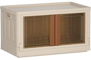 HAIXIN Boite rangement plastique, 72L boite de rangement Pliable caisse rangement, avec couvercle et 4 roulettes Empilable, aux Vetements Jouets, Rangement Cuisine, (lot de 1) blanc laiteux