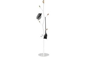 BAKAJI Attaccapanni Appendiabiti Design Albero a Piantana da Terra in Metallo con 8 Ganci Appendi Abiti e Base in Marmo Dimensione 38 x 38 x 175 cm (Bianco)