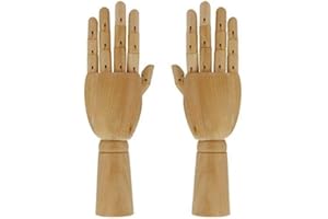 Quickdraw Supplies 8" / 20cm Right & Left Pair of Hands Wooden Artist Model Jointed Articulated Flexible Fingers Wooden Mannequin
