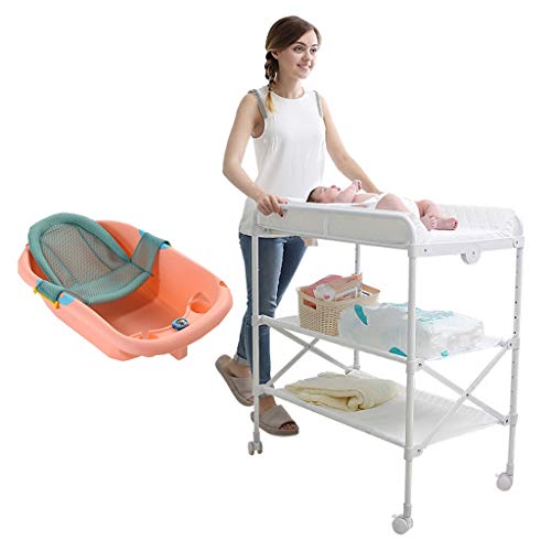 Preisvergleich Produktbild ZQ Wickelaufsatz Wickeltisch mit Badewanne für Badezimmer, Faltbare Verstellbare Baby-Kommoden mit Aufbewahrung, Metall