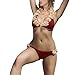 Produktbild Jaminy Hochdrücken Gepolstert Badeanzug Strandmode Bikinioberteil Frau Bandage Badeanzug Bademode Strandkleidung Bandeau Strandmode Bikini Set (Weinrot, M)