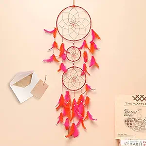 Mehruna Dream Catchers Wall Hangings for Home Decor Bedroom Livingroom Balcony Car Handmade Dreamcatcher with Lightening for Positivity Feathers Wall Decoration Items for Kids Room|17 x 1 x 80 cm