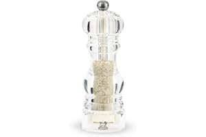 PEUGEOT - Salt mill for moist salt Nancy 18 cm - Zirlion grinder made of zirconia with stirring blade, especially for moist powder fine salt - French know-how - Transparent acrylic body