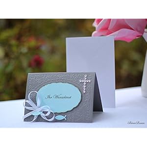 12 Einladungskarten Einladung Konfirmation Kommunion Fische grau Handarbeit binnbonn