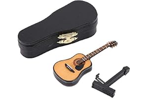 Miniatyr trägitarr modell - musikinstrument display med stativ stöd och fall, dockhus tillbehör små hantverk ornament för hem