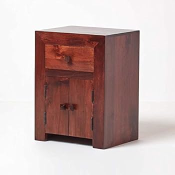 Homescapes Groove Dark Wood Lamp Table With Drawers Small Side