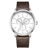 NAVIFORCE Klassische Mode Uhren für Herren, Vintage Minimalist Lederband Analog Quarz Armbanduhr mit Kalender 24 Stunden Anzeige (weiß)
