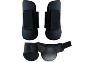 Merauno® Lot de 4 guêtres pour cheval - Pour l'avant derrière coque rigide et fermeture Velcro - Pour homme et femme - En polyuréthane robuste et élastique - Taille M - Noir