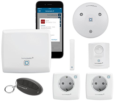 Preisvergleich Produktbild Homematic IP Starter Set Alarmanlage Funk / Smart Home Steckdosen Alexa kompatibel, Bewegungsmelder innen, Alarmsirene, Fensterkontakt, Fernbedienung. Mit App Steuerung