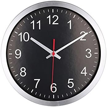 Benefitsheen Large Indoor 10 Inch Universal Non-Ticking &amp; Silent WallClock Decorative Silver Metal Stainless Frame Glass Cover Wall Clock (Black)