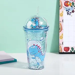 NBC Kids Dinosaur Print Sipper Tumbler Water Bottle with Straw for Kids Girls and Boys. Pack of 1