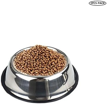 Stainless Steel Dog Bowl High-grade Pet Supplies with Non-slip Silicone Ring for Your Stand Raised Dog Feeder (2pcs-PACK:22cm)