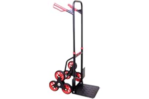 PROREGAL Diable Pro pour escaliers Taurus | HxLxP 110x45x61 cm | Capacité de Charge 150kg | Acier| TPR- Roues Caoutchouc| Rouge-Noir