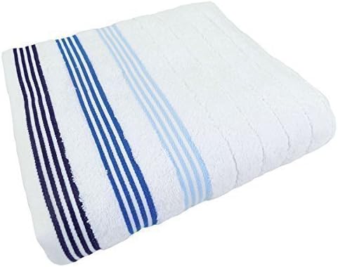 BRIGHT FRESH 100% COTTON STRIPED STRIPE WHITE BLUE BATH SHEET TOWEL 86 X 140CM