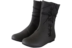 ORANDESIGNE Stivaletti da Uomo Medievali Stivali in Pelle PU Vintage Scarpe Piatte Corte Rinascimento Cavaliere Vichingo Prince Scarpe Cosplay Accessori per Costumi Pirata
