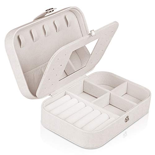 U UZOPI 2 Strato Scatole Portagioie Gioielli,Organizzatore Piccolo da Viaggio da Donna Adatto per Orecchini, Collane, Bracciali, Anelli, Spille,ECC(con Specchio e Borsa in Velluto,Bianco)