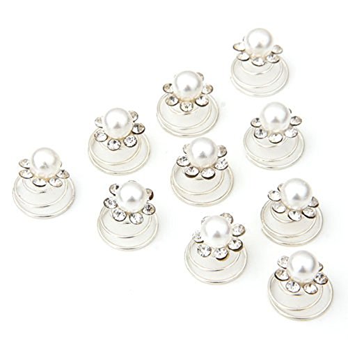 Tinksky 10pcs Delicate Womens Girls Wedding Bridal Crystal Rhinestones Metal Spiral Twist Hairpins Hair Pins (White)