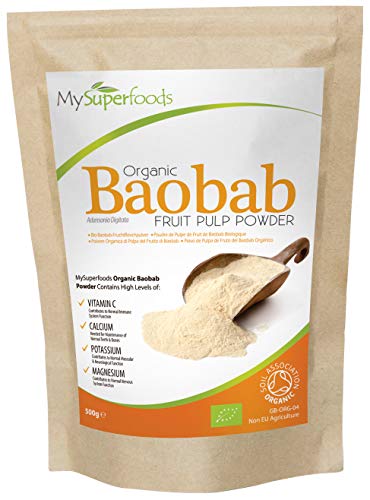 Poudre de Baobab Bio (500g), MySuperFoods, Enrichie de vitamine C, calcium, magnésium, potassium, Certifiée biologique par la Soil Association.