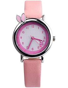 Rosepoem Kunstleder-Band-Uhr Niedlichen Kaninchen Ohr Cartoon Armbanduhr Analoge Quarz-Armbanduhr Mädchen Rosa