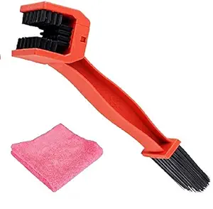 Aarav Co. Universal Motorcycle/Cycle Chain Cleaner Red Brush for All Bikes with Multipurpose Microfiber Cleaning Cloth (Pink)