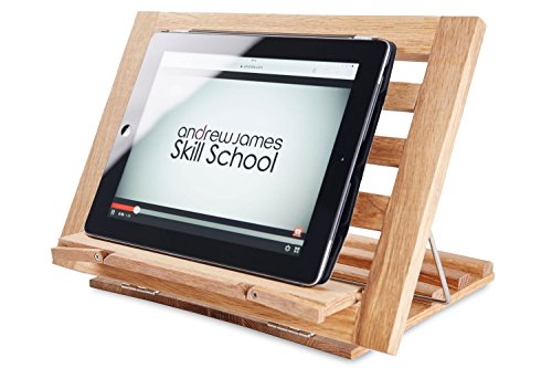 Andrew James Zusammenklappbarer, Einstellbarer Kochbuchhalter/ Tablet- und Kochbuchständer aus massivem Eichenholz - 2