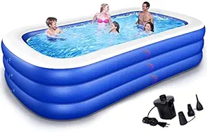 Entraxa 10-Feet 3 Stripped Swimming Pool Inflatable Pool, Large Family Pool with Electric Air Pump, 120