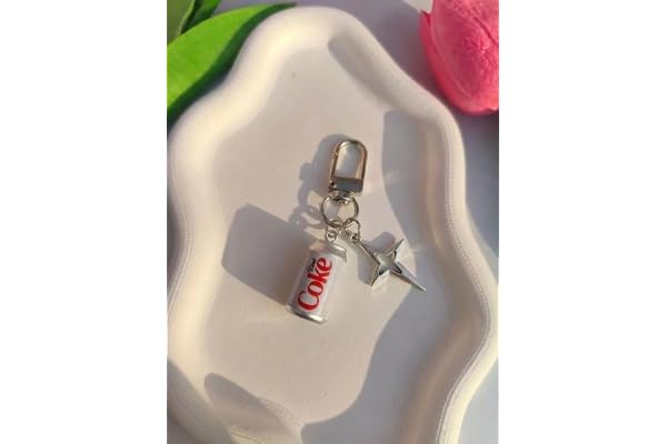 Diet Coke Mini Can Keychain with Silver Star Charm, Novelty Bag Accessory
