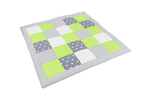 BEBILINO ® Baby Krabbeldecke Spieldecke & Laufgittereinlage 100×100 cm / 120×120 cm / 140×140 groß und weich gepolstert GRÜN GRAU - 2