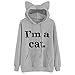 Produktbild Sweatshirts Damen Katze Aufdruck CLOOM "I am a cat " Schöne Baggy Kapuzenpullover Drucken Hoodie Niedlich Bluse Oversized Elegant College Freizeit Mädchen Kuschelpullover (L, Grau)