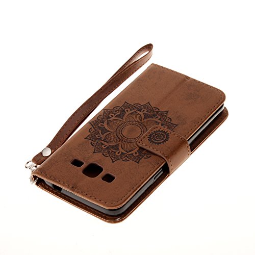 Für Samsung Galaxy Grand Prime Hülle Braun,Cozy Hut Datura Blumen Flip Case Wallet Cover mit Strap Tasche PU Leder Handytasche Lanyard Handyhülle Schutz Hüllen im Bookstyle Ledertasche mit Stand Funktion Kartenfächer Magnetverschluss Magnet Etui Schale Schutzhüllen für Samsung Galaxy Grand Prime SM-G530 G531F 5,0 Zoll – braun - 4