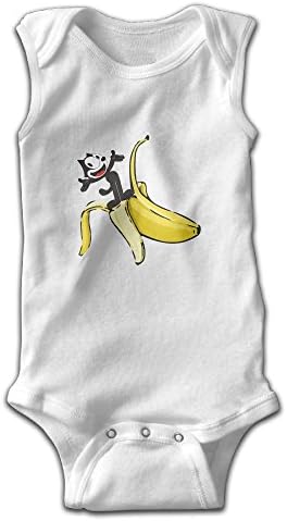 Yellow Banana Cat Infant Onesies Sleeveless Bodysuit Onesies -  White - 
