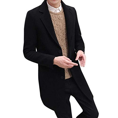 Männer Nner Lange Wolljacke Formalen Langarm Taste Einfarbig Trenchcoat Jeansmantel Kleidung Mantel (Color : Schwarz, Size : 2XL)