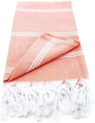 Arta Ahura Clovelly Go Anywhere 100% Organic Cotton Turkish Towel – Full Size Beach Bath or Body lightweight Handwoven Pestemal Hammam Towel Orange