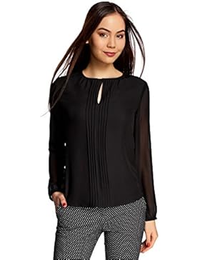 oodji Collection Damen Lässige Bluse mit Steppnähten