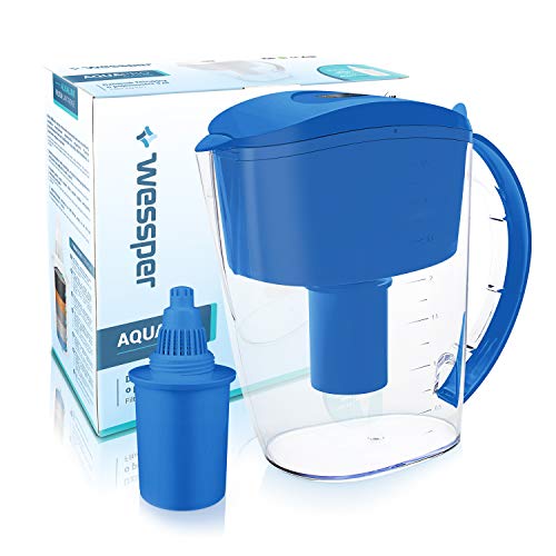 Wessper Carafe Filtrante 3.5L AQUApro avec 1 Alcaline Cartouche, sans BPA, Minuterie électrique, Bleu
