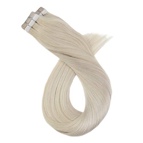 Ugeat 16pouces/40cm Cheveux Bandes Adhesive Double Face 2.5GR 40PC Remy Human Hair Extension Tape in Skin Weft Blond Platine #60