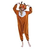 Casa Pyjama Tieroutfit Schlafanzug Tier Onesies Sleepsuit mit Kapuze Erwachsene Unisex Overall Halloween Kostüm Jumpsuit (M, Elch)