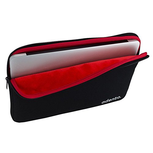Adento Neopren 13“ Laptoptasche, MacBook Air/Pro 13“ / Ultrabook 13“ Hülle in schwarz mit samtig weichem, rotem Premium Innenfutter (schwarz/rot) - 2