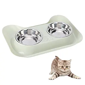 Cat Food Bowls, Small Cat Face Shape Cute Durable Cat Water Bowls, for Cat Food Water Puppy(Green)