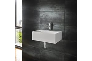 Clickbasin | Stone Resin Smooth Matt White Narrow Bathroom Sink 450mm x 300mm | with TAP Hole | KIVA