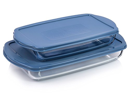 Schott Zwiesel Auflaufformen Set mit Griffen und Deckel 2 teilig | 34x19x5,5 cm 2 Liter Füllmenge und 28x16x5,5 cm 1,3 Liter Füllmenge