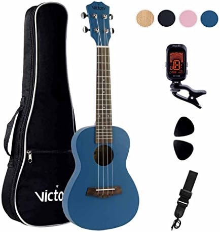 CYC Music Concert Ukulele 23 Inch Mahogany Aquila Strings Beginner Kit:(5 in 1) Bag + Straps + Tuner + Picks - Blue
