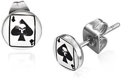 BlackAmazement Set of 2 Ear Plugs Ace Skull Black White Piercing Earrings Pair