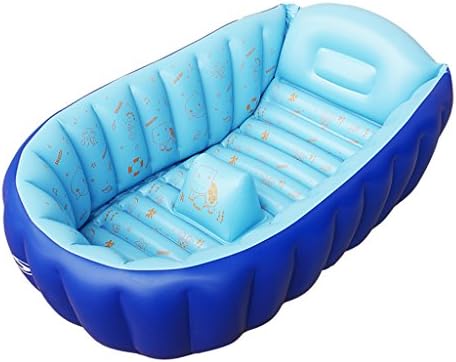 SESO UK- Inflatable Baby Bathtub(For 0-5 Years), Portable Mini Air Swimming Pool Kid Infant Toddler Thick Foldable Shower Basin With Soft Cushion Central Seat ( Color : Blue )